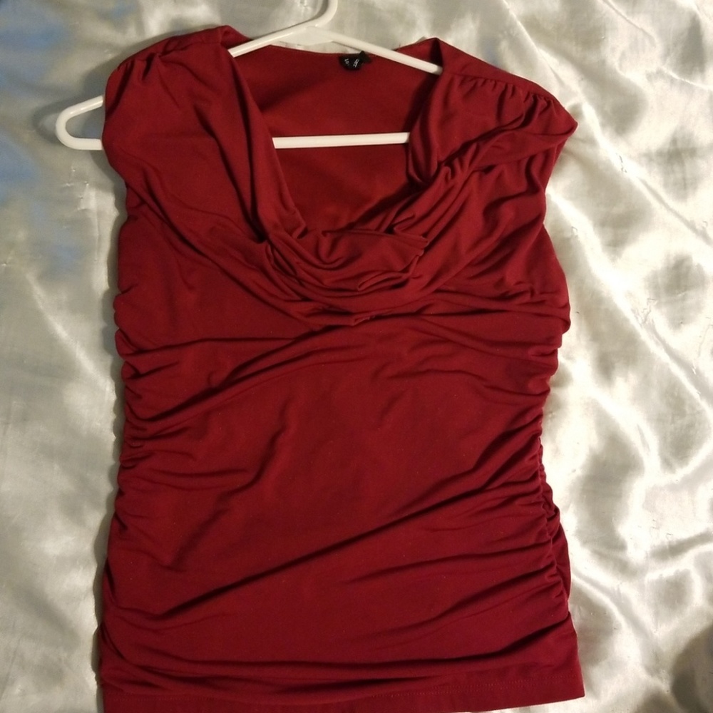 Dark Red Ruched Sleeveless Top